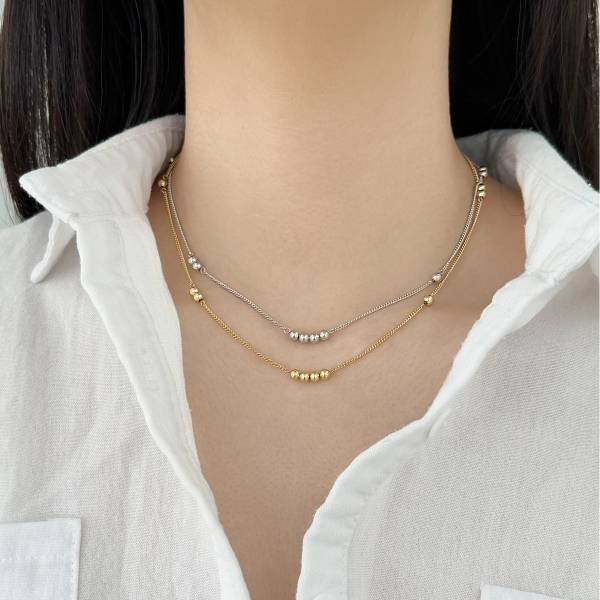 Lonceen 925 Silver 18K-Plated Beaded Silver Chain Necklace